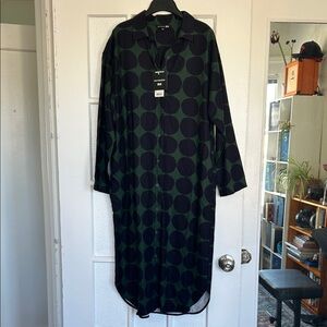 Marimekko & Uniqlo Black & Dark Green Oversized Polka Dot Shirt Dress